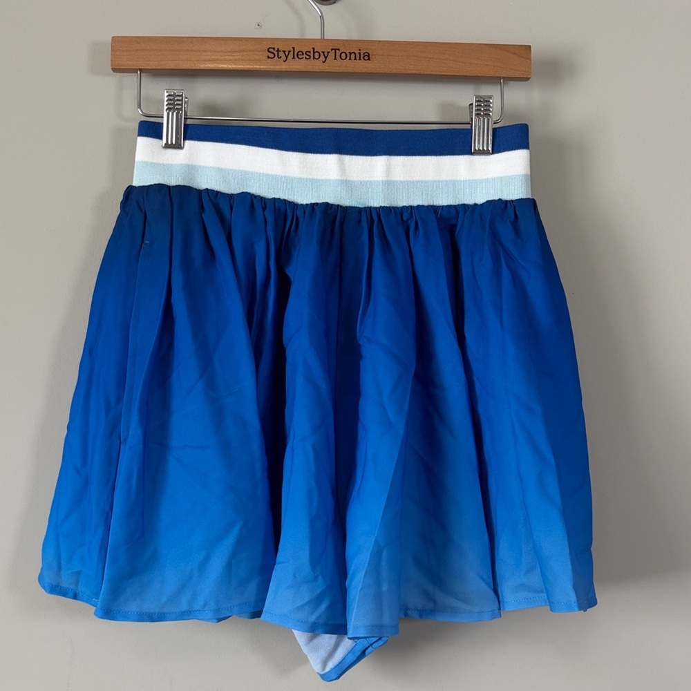 Emily McCarthy Varsity Swing Skort Blue White High Waist Pockets Sz S NEW